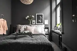 Серо черный интерьер спальни