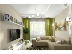 Дизайн гостиной с угловым диваном и стенкой