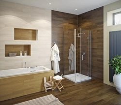 Combination of wood in the bathroom interior