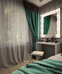 Интерьер штор в спальне с одним окном