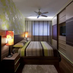 Дизайн длинной прямоугольной спальни