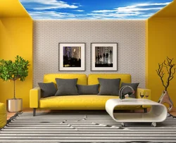 Серо желтый дизайн гостиной