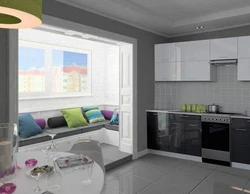Дизайн кухни с гостиной с балконом