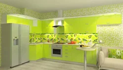 Салатовые обои на кухне в интерьере фото