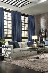 Синие шторы в гостиной в современном стиле фото в интерьере