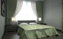 Шторы к зеленым обоям в спальне фото какие