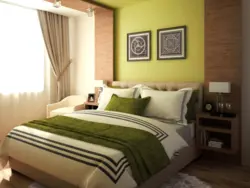 Интерьер спальни с зелеными и коричневыми цветами
