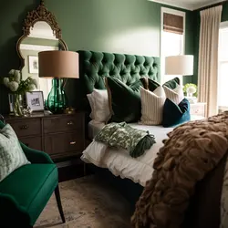 Bedroom interior with green and brown colors