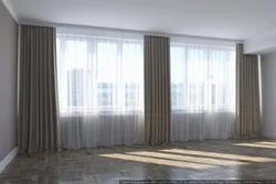 Современный дизайн штор в гостиную с двумя окнами