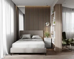 Деревянные рейки на стену в интерьере спальни