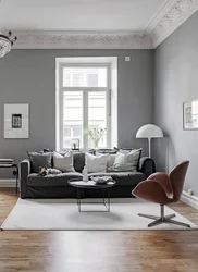 Интерьер гостиной с обоями светло серого цвета