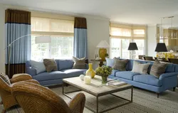 Интерьер гостиной в сине бежевом цвете