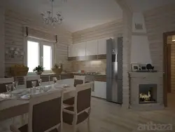 Дизайн кухни гостиной в брусовом доме