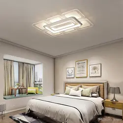 Дизайн натяжного потолка в спальне без люстры фото