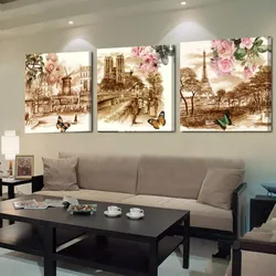 Картины на стене в интерьере гостиной в современном стиле