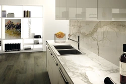 Kitchen design with marble backsplash