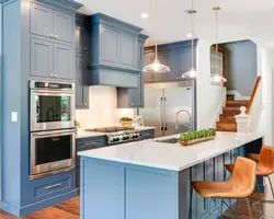 Серо синий цвет в интерьере кухни фото