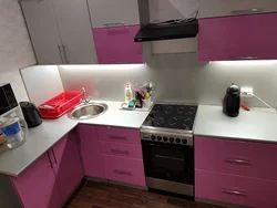 Corner kitchen design with refrigerator 8 sq.