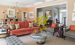 Цвета сочетающиеся с персиковым в интерьере гостиной