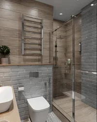 Ванная комната серый с деревом дизайн фото