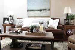 Сочетания цветов в интерьере гостиной коричневый диван