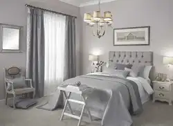 Bedroom interior design with gray bed