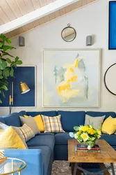 Сине желтый дизайн гостиной