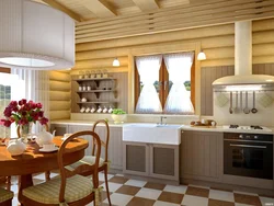 Kitchen in a log house photo interior design