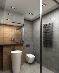 Ванна С Туалетом Дизайн Серый С Деревом