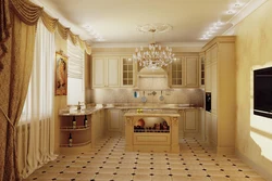 Интерьер кухни в доме в классическом стиле