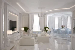 Дизайн гостиной неоклассика в светлых тонах