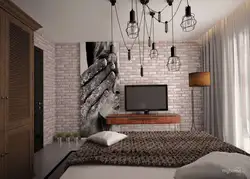 Спальня с кирпичной стеной дизайн фото