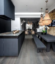 Дизайн кухни с серым полом современном стиле