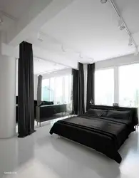 Черные шторы в гостиной интерьере