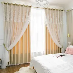 Одна штора в интерьере в спальне фото