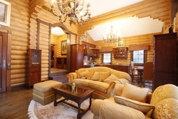 Гостиная в деревянном стиле в доме фото
