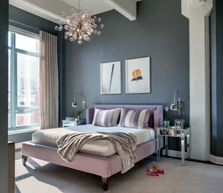 Purple and gray in the bedroom interior