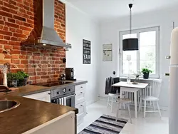 Imitation brick in the kitchen photo