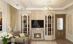 Дизайн гостиной в доме в классическом стиле с камином фото
