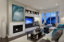 Дизайн гостиной с электрическим камином и телевизором фото
