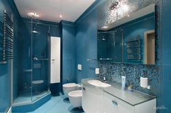 Дизайн ванной в бело синих тонах