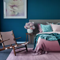 What color goes with blue in a bedroom interior?