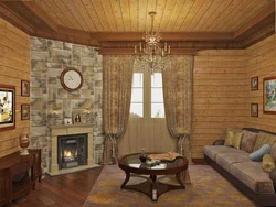Современная гостиная в деревянном доме фото