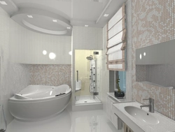 Bathroom design with bathtub in the corner