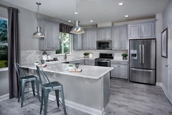 Kitchen interior design with gray floor