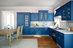 What colors goes with blue in the kitchen interior