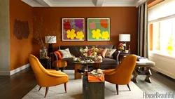 Сочетание коричневого цвета в интерьере гостиной