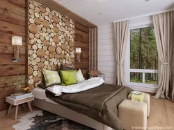 Bedroom in a log house photo