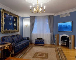 Фото интерьера гостиной синей