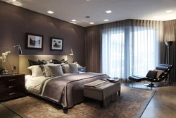 Bedroom interior with brown ceiling